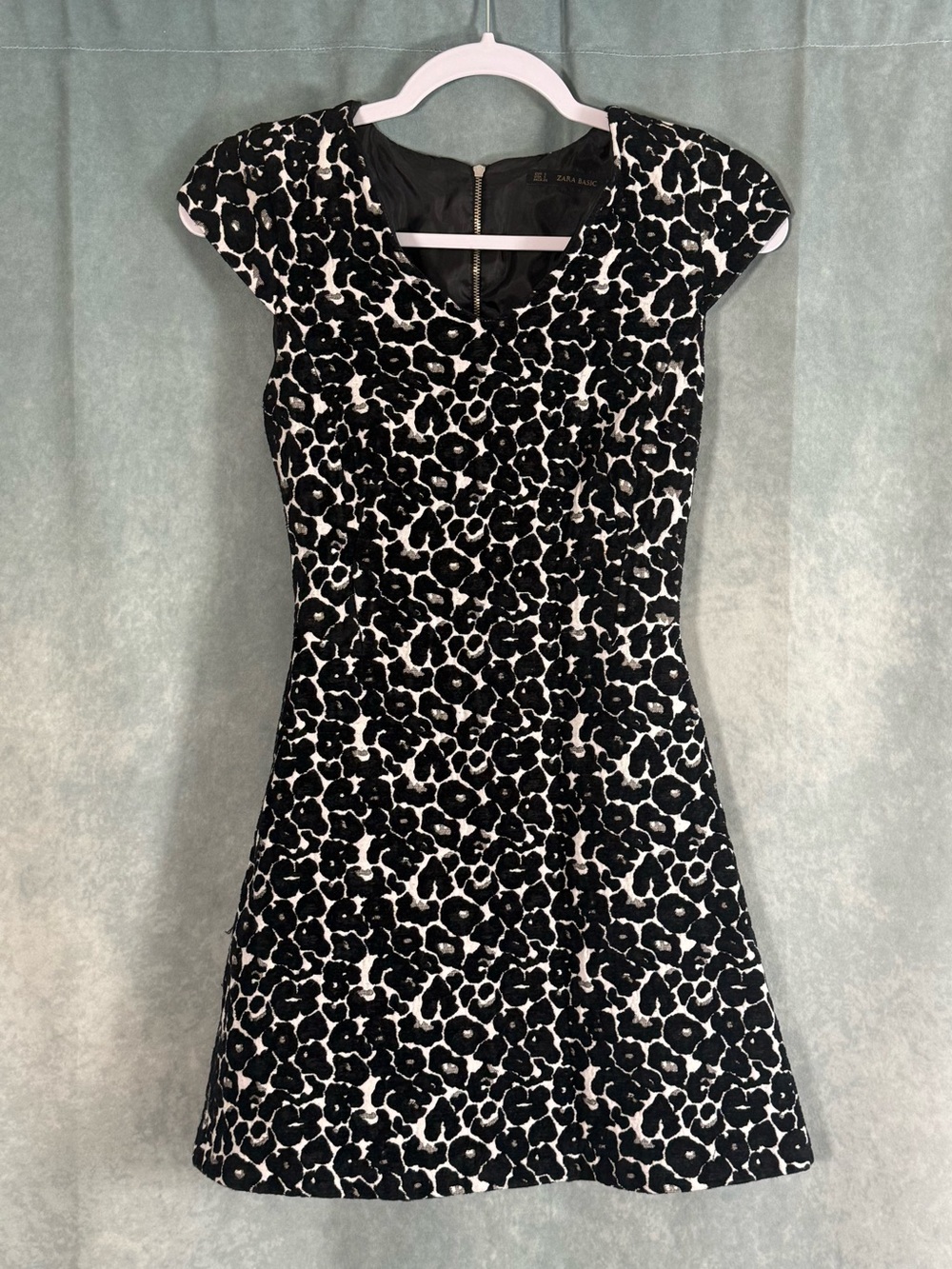 Zara Basics Black & White Floral A-Line Dress - Women US Small